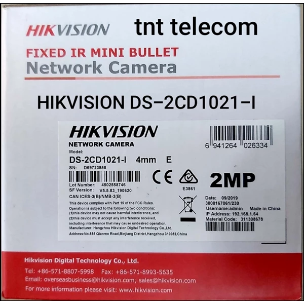 HIKVISON IP CAMERA 2MP IR Fixed Bullet Network DS-CD1021-I